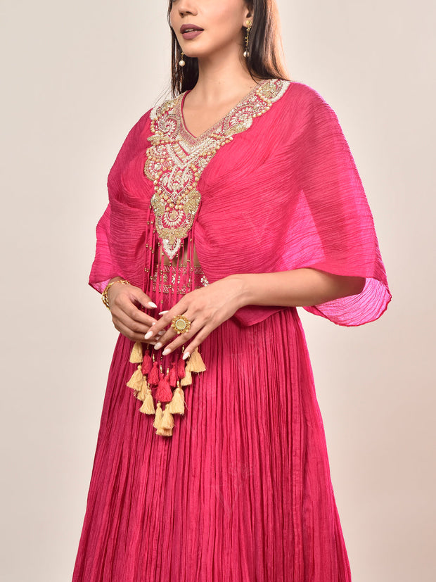 Pink Tissue Embroidered Crop top and Skirt Set