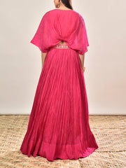 Pink Tissue Embroidered Crop top and Skirt Set