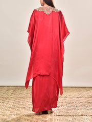 Ruby Pink Crepe Embroidered Cape and Drape Skirt Set