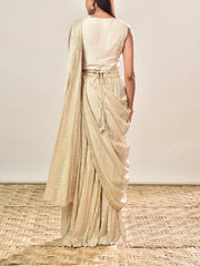 Beige Banarasi Silk Embroidered Drape Saree