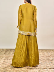 Green Embroidered Organza Jacket with Skirt Set