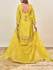 Lime Embroidered Satin Kurta and Garara Set
