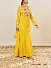 Yellow Embroidered Wrinkle Crepe Gown