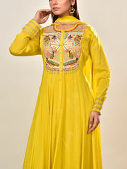 Yellow Embroidered Wrinkle Crepe Gown
