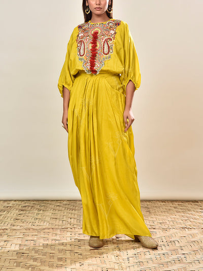 DD35, MTO, RK, haldi , drape skirt set