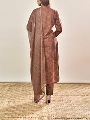 Brown Cotton Printed Suit Set