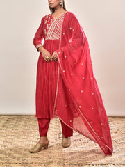 Pink Embroidered Chanderi Silk Suit Set