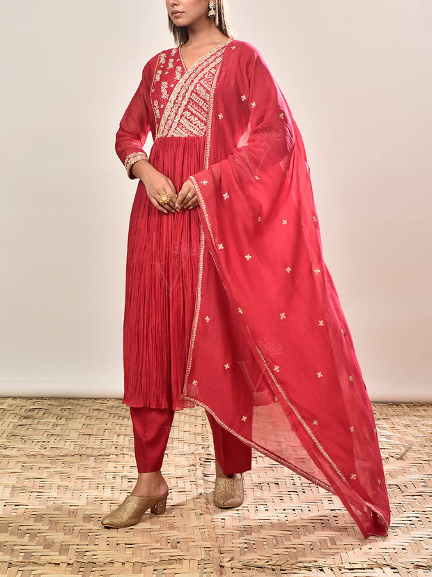 Pink Embroidered Chanderi Silk Suit Set