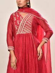 Pink Embroidered Chanderi Silk Suit Set