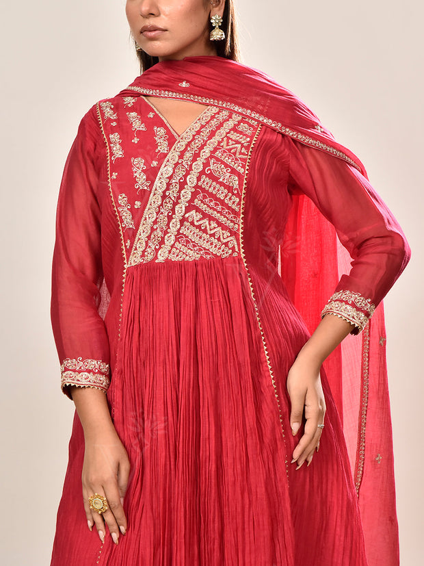 Pink Embroidered Chanderi Silk Suit Set