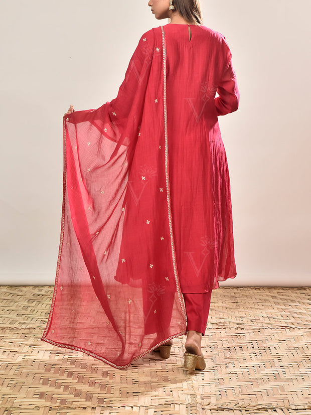 Pink Embroidered Chanderi Silk Suit Set
