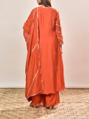 Orange Embroidered Cotton Silk Suit Set