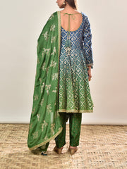 Blue and Green Banarasi SIilk Ombre Embroidered Suit Set