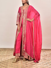 Pink Embroidered Wrinkle Crepe Suit Set