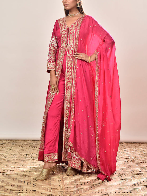 Pink Embroidered Wrinkle Crepe Suit Set