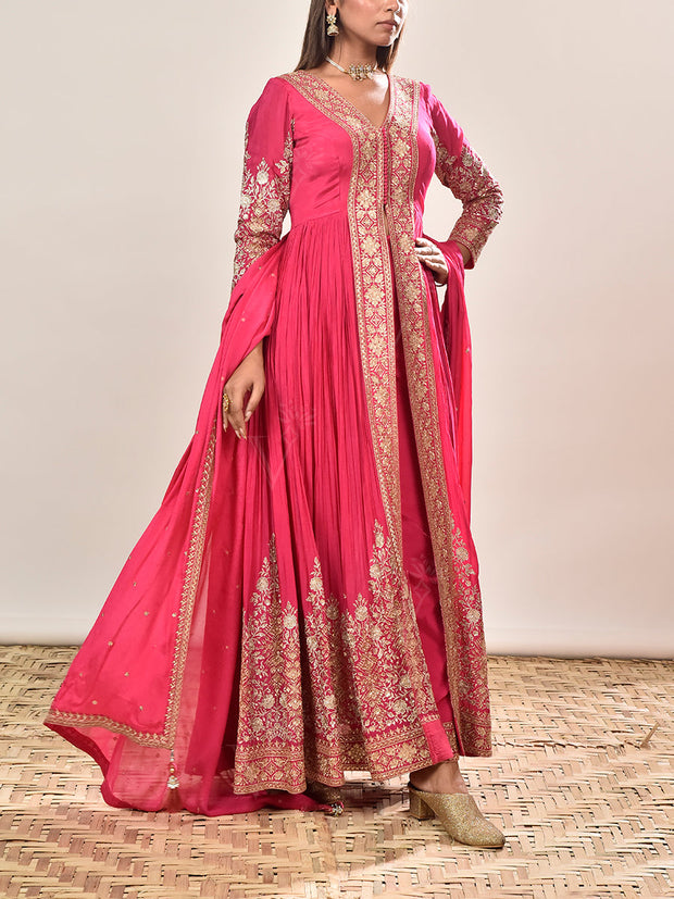 Pink Embroidered Wrinkle Crepe Suit Set