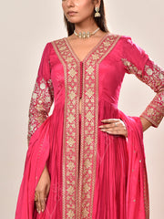 Pink Embroidered Wrinkle Crepe Suit Set