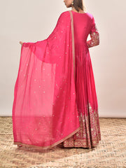Pink Embroidered Wrinkle Crepe Suit Set