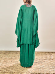 Green Embroidered Crepe Cape and Drape Skirt Set