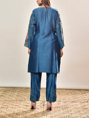 Blue Embroidered Chanderi Silk Suit Set
