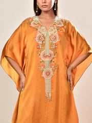 Mustard Crepe Embroidered Cape and Palazzo Set