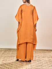 Mustard Crepe Embroidered Cape and Palazzo Set