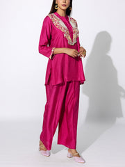 Pink Embroidered Top and Pant Set
