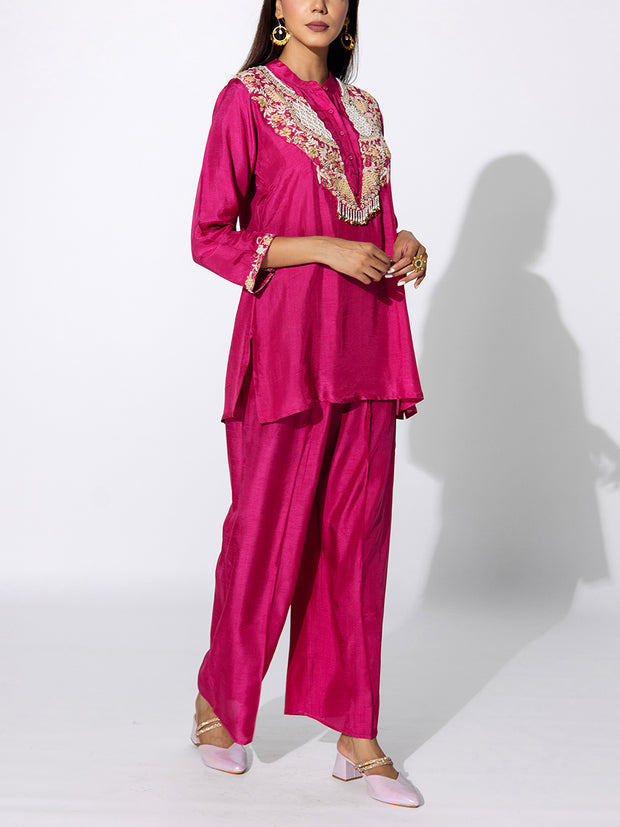 Pink Embroidered Top and Pant Set