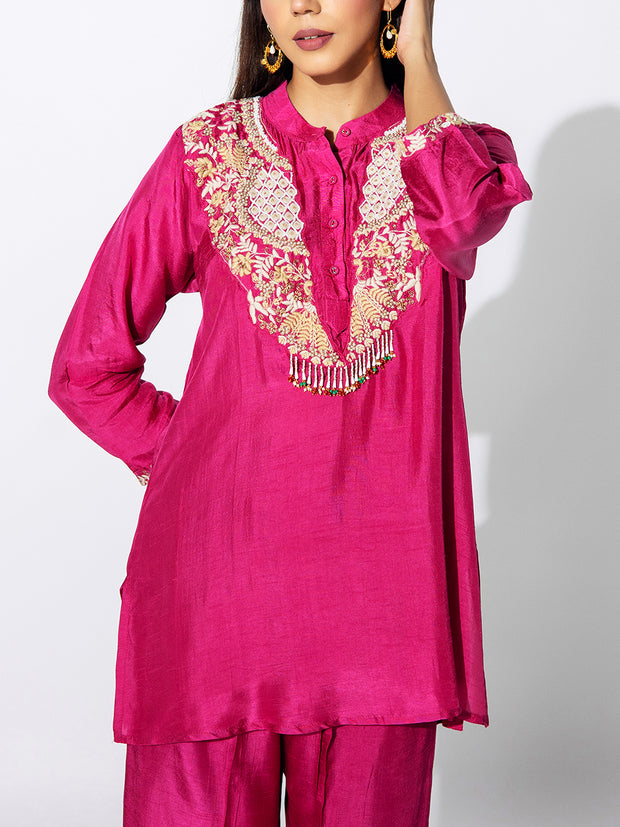 Pink Embroidered Top and Pant Set