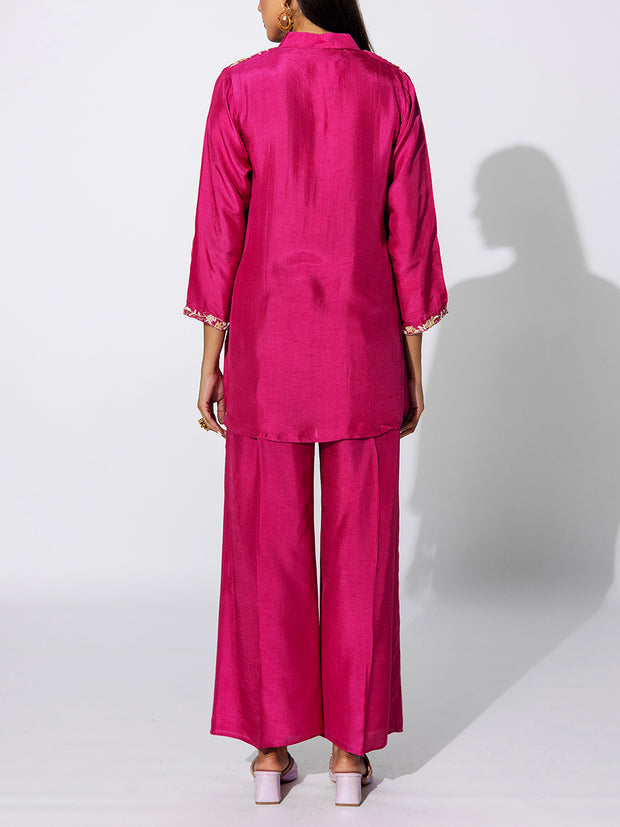 Pink Embroidered Top and Pant Set