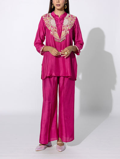 Pink Embroidered Top and Pant Set