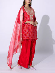 Red Embroidered Georgette Suit Set