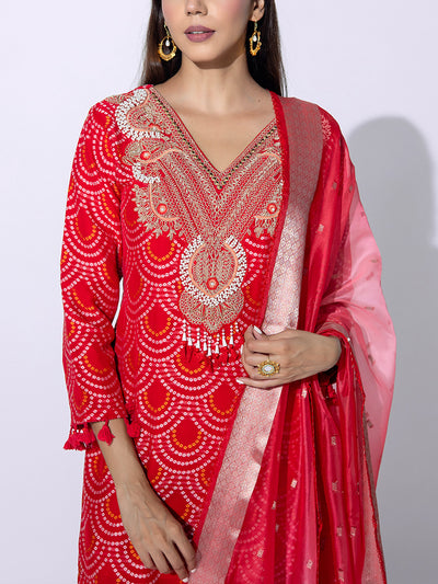 Red Embroidered Georgette Suit Set