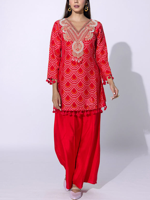 Red Embroidered Georgette Suit Set