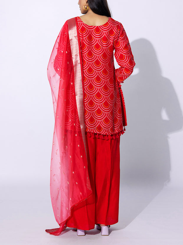 Red Embroidered Georgette Suit Set