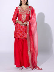 Red Embroidered Georgette Suit Set