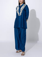 Navy Blue Embroidered Top and Pant Set