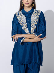 Navy Blue Embroidered Top and Pant Set