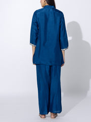 Navy Blue Embroidered Top and Pant Set