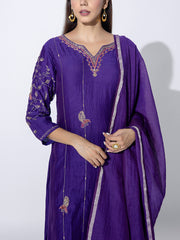Violet Chanderi Embroidered Suit Set