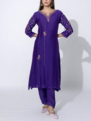 Violet Chanderi Embroidered Suit Set