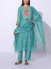 Sea Green Embroidered Chanderi Suit Set