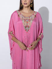 Onion Pink Embroidered Cape and Palazzo Set