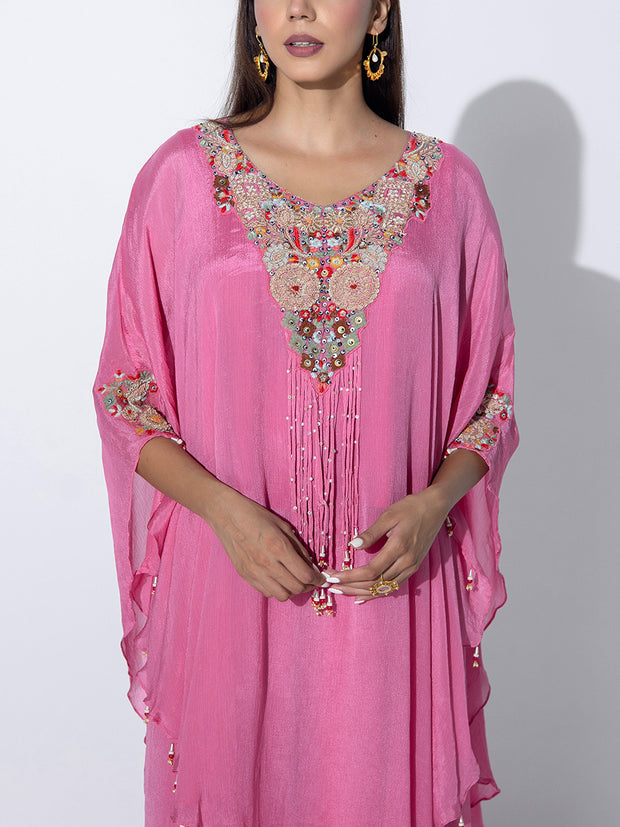 Onion Pink Embroidered Cape and Palazzo Set