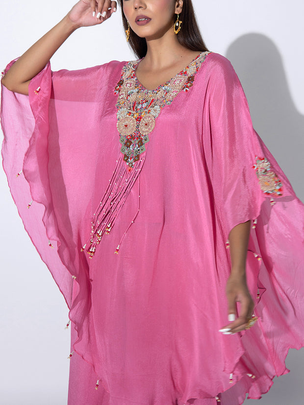 Onion Pink Embroidered Cape and Palazzo Set