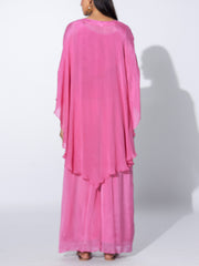 Onion Pink Embroidered Cape and Palazzo Set