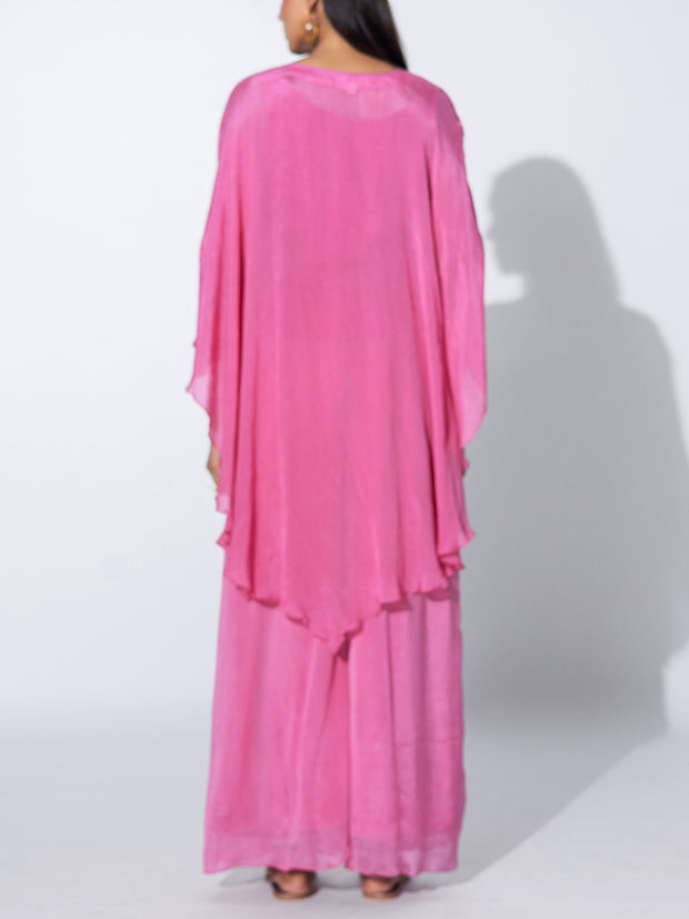 Onion Pink Embroidered Cape and Palazzo Set
