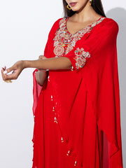 Red Embroidered Cape and Palazzo Set