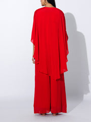 Red Embroidered Cape and Palazzo Set