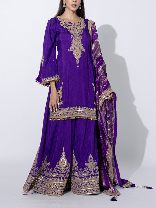 Violet Embriodered Sharara Set